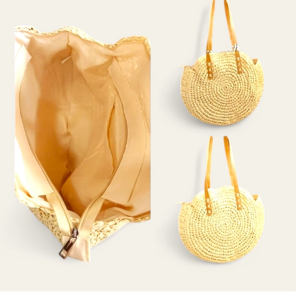 Valley Handicraft The round shape beach tote Bamboo Round Bag (5pcs ) - Cream, 5