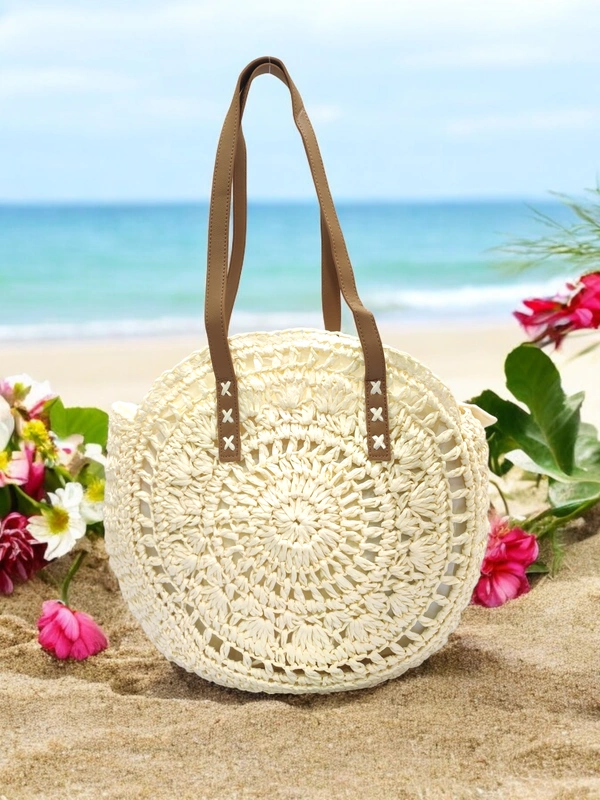 Valley Handicraft The round shape beach tote Bamboo Round Bag (5pcs ) - White, 5
