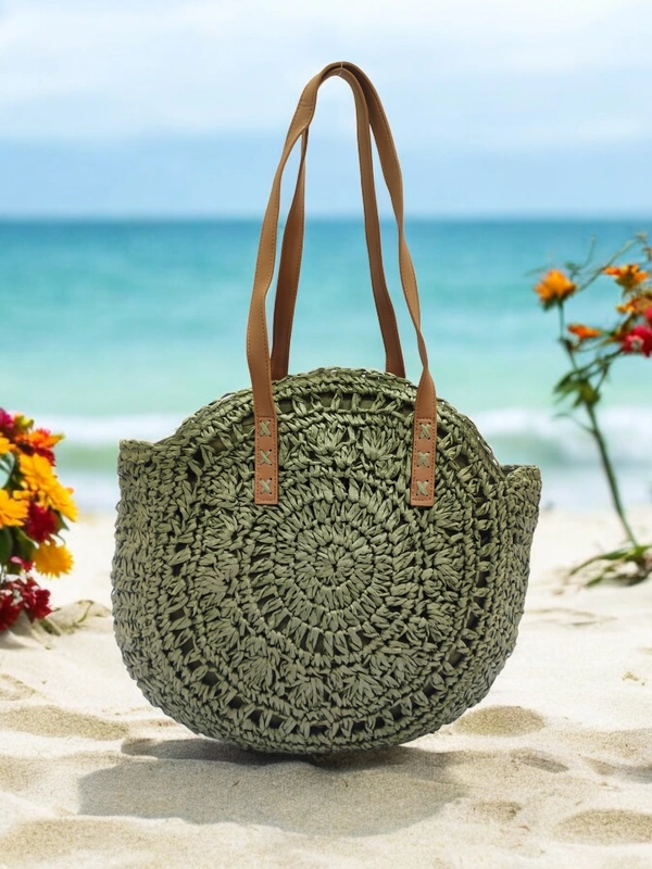 Valley Handicraft The round shape beach tote Bamboo Round Bag (5pcs ) - Green, 5