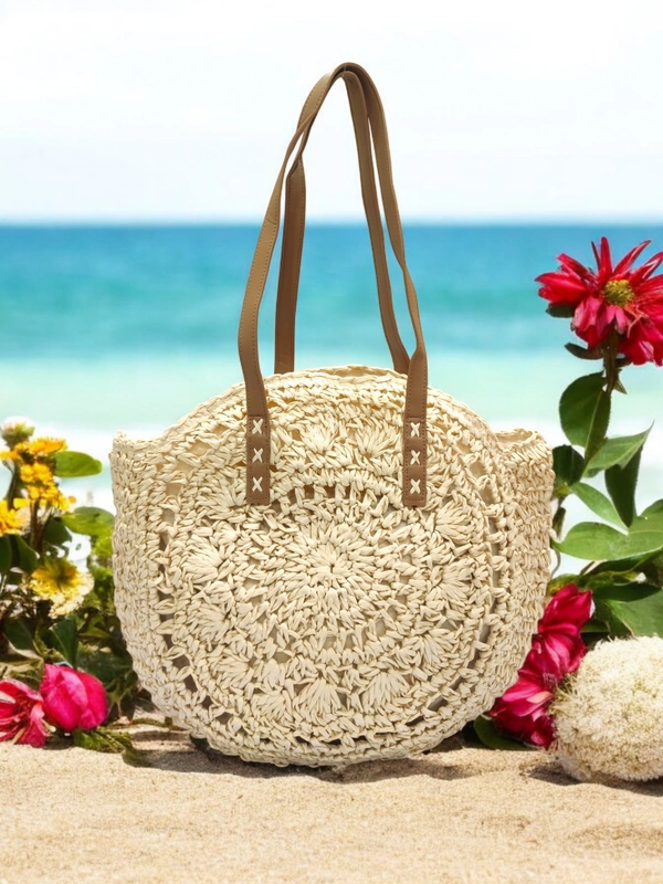 Valley Handicraft The round shape beach tote Bamboo Round Bag (5pcs ) - Cream, 5