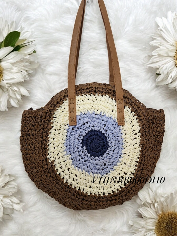 Valley Handicraft The round shape beach tote Evil Eye Round Bag (5pcs ) - Dark Brown, 5