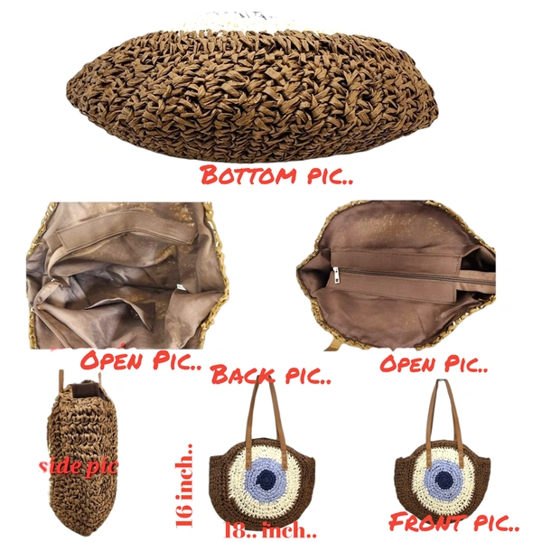 Valley Handicraft The round shape beach tote Evil Eye Round Bag (5pcs ) - Cream, 5