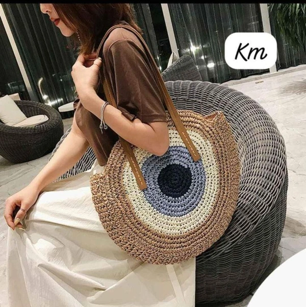 Valley Handicraft The round shape beach tote Evil Eye Round Bag (5pcs ) - Cream, 5