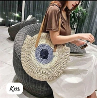 Valley Handicraft The round shape beach tote Evil Eye Round Bag (5pcs ) - Cream, 5