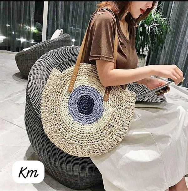 Valley Handicraft The round shape beach tote Evil Eye Round Bag (5pcs ) - Cream, 5