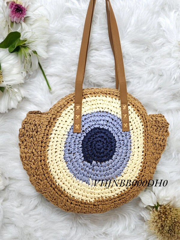 Valley Handicraft The round shape beach tote Evil Eye Round Bag (5pcs ) - Brown, 5