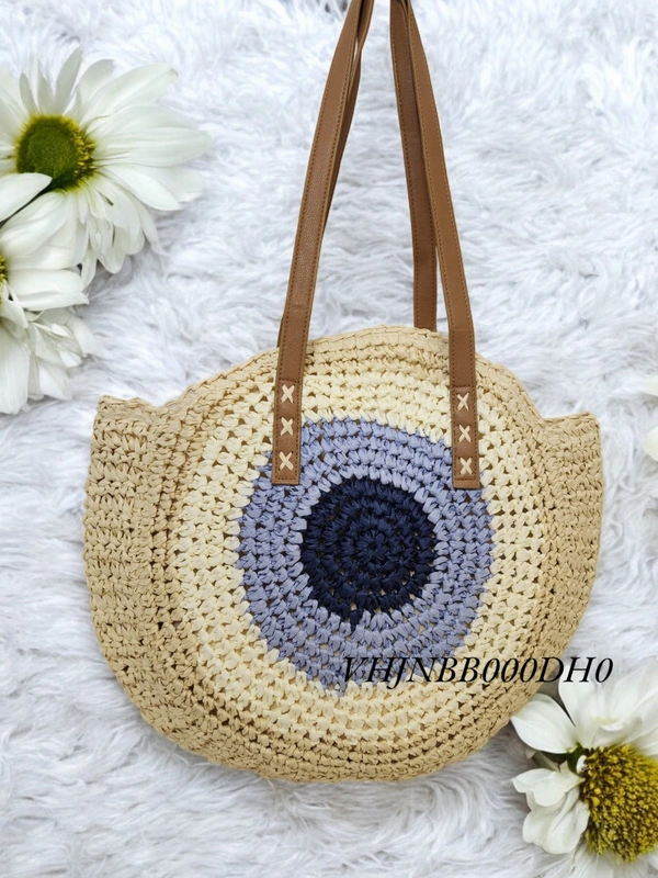 Valley Handicraft The round shape beach tote Evil Eye Round Bag (5pcs ) - Cream, 5