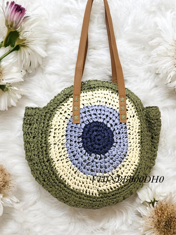 Valley Handicraft The round shape beach tote Evil Eye Round Bag (5pcs ) - Green, 5