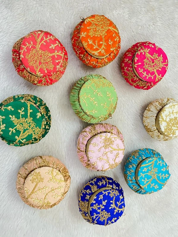 Valley Handicrafts (5 inch)  Embriodery Matki Shape box for Giffting Weddding Bangle Box Storage For Women /  Sweet Box Best Gifts Favours Giveaways &  Favours /Shagun  Return Gifts for Haldi  Mehendi Roka Wedding (5pcs ) - Mix Colour, 5