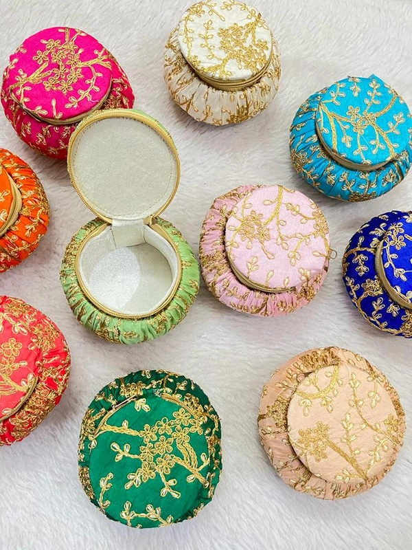 Valley Handicrafts (5 inch)  Embriodery Matki Shape box for Giffting Weddding Bangle Box Storage For Women /  Sweet Box Best Gifts Favours Giveaways &  Favours /Shagun  Return Gifts for Haldi  Mehendi Roka Wedding (5pcs ) - Mix Colour, 5