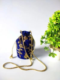 Valley Handicrafts  (7*4 Inch) Embroidery Velvet Fabric Designer Base Potli Bags with Beads Handle for Women / Best Gifts Favours Giveaways &  Favours /Shagun Pouch Return Gifts for Haldi  Mehendi Roka Wedding (5pcs ) - Mix Colour, 5