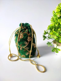 Valley Handicrafts  (7*4 Inch) Embroidery Velvet Fabric Designer Base Potli Bags with Beads Handle for Women / Best Gifts Favours Giveaways &  Favours /Shagun Pouch Return Gifts for Haldi  Mehendi Roka Wedding (5pcs ) - Mix Colour, 5