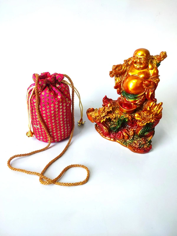 Valley Handicrafts  (7*4 Inch) Small Sequance Embroidery Silk Fabric Designer Base Potli Bags with Beads Handle for Women / Best Gifts Favours Giveaways &  Favours /Shagun Pouch Return Gifts for Haldi  Mehendi Roka Wedding (5pcs ) - Mix Colour, 5