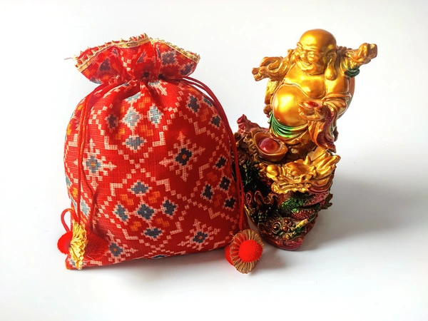 Valley Handicrafts  (7*9 Inch) Patola Printed Potli Bags for Giveaways &  Favours /Shagun Pouch Return Gifts for Haldi  Mehendi Roka Wedding (5pcs ) - Mix Colour, 5