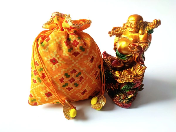 Valley Handicrafts  (7*9 Inch) Patola Printed Potli Bags for Giveaways &  Favours /Shagun Pouch Return Gifts for Haldi  Mehendi Roka Wedding (5pcs ) - Mix Colour, 5