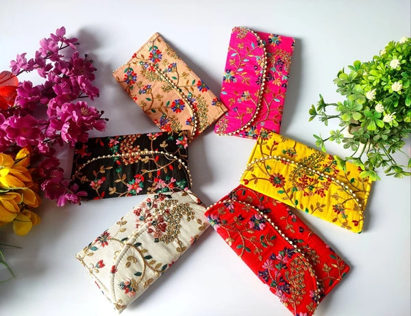 Valley Handicrafts (8*5 inch) Assorted Colours Designer Ladies Multicolour Flowers Clutches envelope for Wedding party Wallet Giftting Lifafa /  Best Gifts Favours Giveaways &  Favours /Shagun  Return Gifts for Haldi  Mehendi Roka Wedding (100pcs ) - Mix Colour, 100