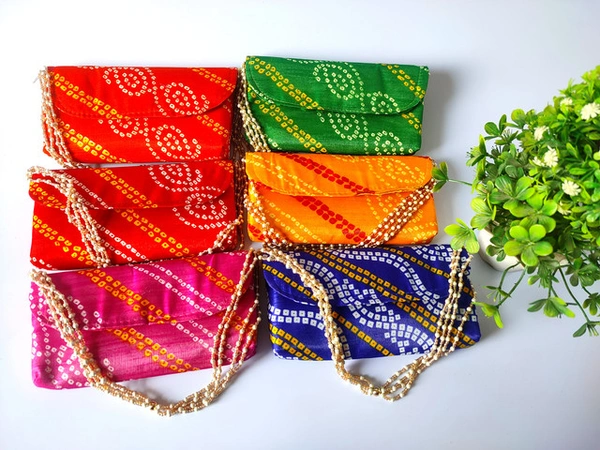 Valley Handicrafts (8*5 inch)  Bandhej File  Clutches with Beads Handle for Giffting Weddding envelopes for Wedding party Wallet Giftting Lifafa /  Best Gifts Favours Giveaways &  Favours /Shagun  Return Gifts for Haldi  Mehendi Roka Wedding (10pcs ) - Mix Colour, 10