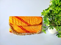 Valley Handicrafts (8*5 inch)  Bandhej File  Clutches with Beads Handle for Giffting Weddding envelopes for Wedding party Wallet Giftting Lifafa /  Best Gifts Favours Giveaways &  Favours /Shagun  Return Gifts for Haldi  Mehendi Roka Wedding (10pcs ) - Mix Colour, 10