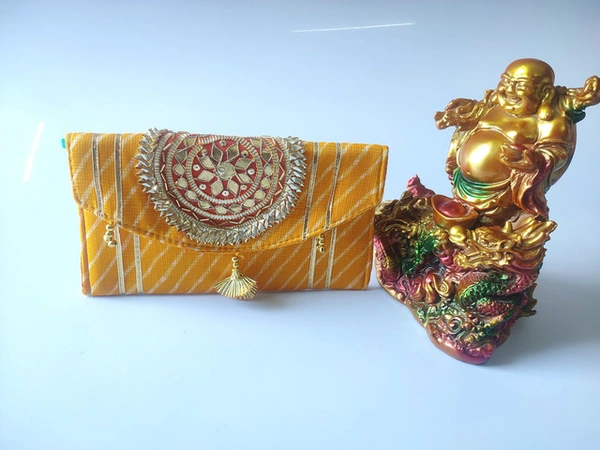 Valley Handicrafts (8*5 inch) Gota Patch Work Lehriya Fabric Clutches for Giffting Weddding envelopes for Wedding party Wallet Giftting Lifafa /  Best Gifts Favours Giveaways &  Favours /Shagun  Return Gifts for Haldi  Mehendi Roka Wedding (5pcs ) - Mix Colour, 5
