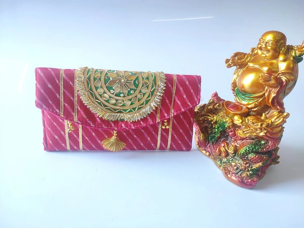 Valley Handicrafts (8*5 inch) Gota Patch Work Lehriya Fabric Clutches for Giffting Weddding envelopes for Wedding party Wallet Giftting Lifafa /  Best Gifts Favours Giveaways &  Favours /Shagun  Return Gifts for Haldi  Mehendi Roka Wedding (5pcs ) - Mix Colour, 5