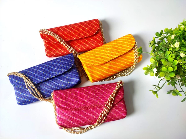 Valley Handicrafts (8*5 inch)  Lehriya File  Clutches with Beads Handle for Giffting Weddding envelopes for Wedding party Wallet Giftting Lifafa /  Best Gifts Favours Giveaways &  Favours /Shagun  Return Gifts for Haldi  Mehendi Roka Wedding (5pcs ) - Mix Colour, 5
