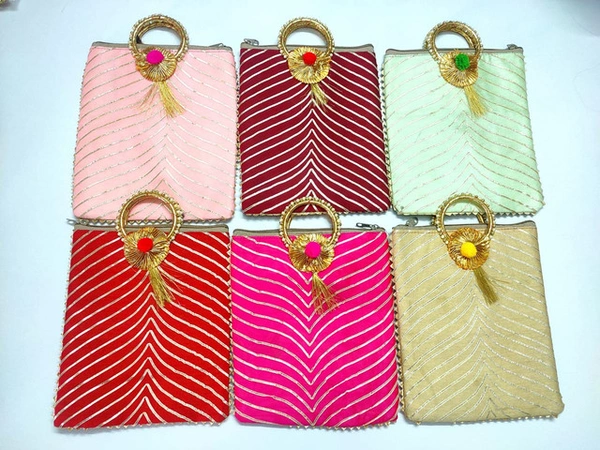 Valley Handicrafts  (9*10 Inch) Gota Embroidery Fabric Designer Hand Bags with Bangal Handle for Women / Best Gifts Favour (100pcs ) - Mix Colour, 100