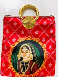 Valley Handicrafts  (9*10 Inch) Raja Rani Digital Print Fabric Designer Hand Bags with Bangal Handle for Women / Best Gifts Favour (50pcs ) - Mix Colour, 50
