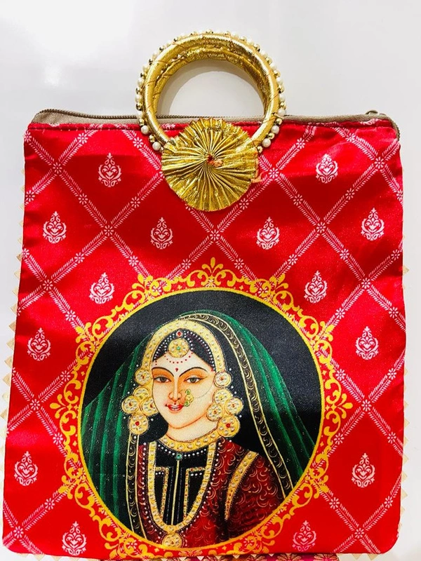 Valley Handicrafts  (9*10 Inch) Raja Rani Digital Print Fabric Designer Hand Bags with Bangal Handle for Women / Best Gifts Favour (50pcs ) - Mix Colour, 50