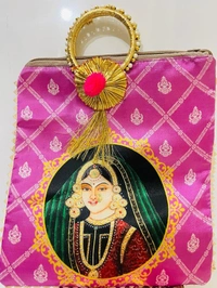 Valley Handicrafts  (9*10 Inch) Raja Rani Digital Print Fabric Designer Hand Bags with Bangal Handle for Women / Best Gifts Favour (50pcs ) - Mix Colour, 50