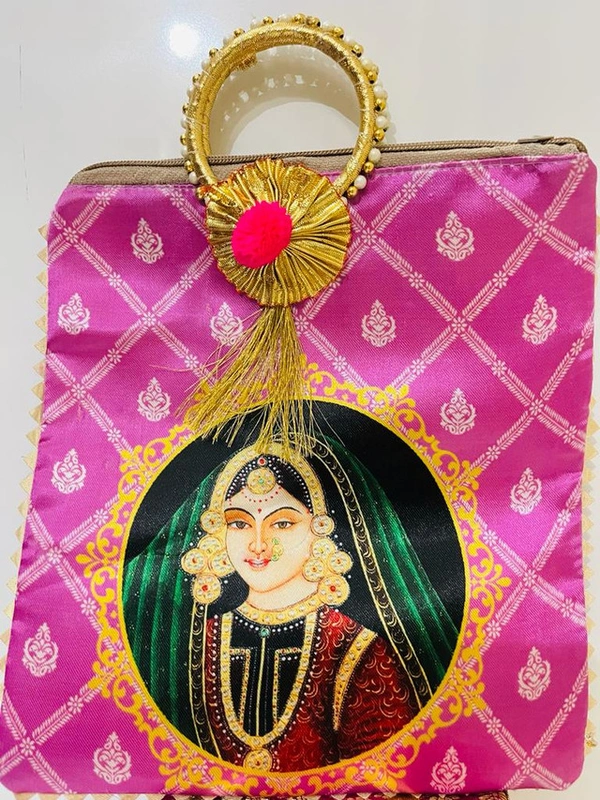 Valley Handicrafts  (9*10 Inch) Raja Rani Digital Print Fabric Designer Hand Bags with Bangal Handle for Women / Best Gifts Favour (50pcs ) - Mix Colour, 50