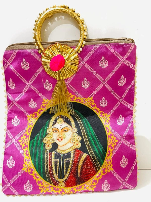 Valley Handicrafts  (9*10 Inch) Raja Rani Digital Print Fabric Designer Hand Bags with Bangal Handle for Women / Best Gifts Favour (50pcs ) - Mix Colour, 50