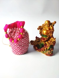 Valley Handicrafts  (9*5 Inch) Lucknowi chikankari Fabric Designer Base Potli Bags with Golden Ball Handle for Women / Best Gifts Favours Giveaways &  Favours /Shagun Pouch Return Gifts for Haldi  Mehendi Roka Wedding (5pcs ) - Mix Colour, 5