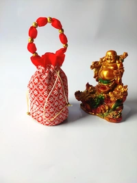 Valley Handicrafts  (9*5 Inch) Lucknowi chikankari Fabric Designer Base Potli Bags with Golden Ball Handle for Women / Best Gifts Favours Giveaways &  Favours /Shagun Pouch Return Gifts for Haldi  Mehendi Roka Wedding (5pcs ) - Mix Colour, 5