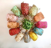 Valley Handicrafts  (9*6 Inch) Embroidery Silk Fabric Designer Base Potli Bags with Beads Handle for Women / Best Gifts Favours Giveaways &  Favours /Shagun Pouch Return Gifts for Haldi  Mehendi Roka Wedding (100pcs ) - Mix Colour, 100