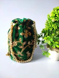 Valley Handicrafts  (9*6 Inch) Embroidery Velvet Fabric Designer Base Potli Bags with Beads Handle for Women / Best Gifts Favours Giveaways &  Favours /Shagun Pouch Return Gifts for Haldi  Mehendi Roka Wedding (5pcs ) - Mix Colour, 5