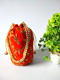 Valley Handicrafts  (9*6 Inch) Embroidery Velvet Fabric Designer Base Potli Bags with Beads Handle for Women / Best Gifts Favours Giveaways &  Favours /Shagun Pouch Return Gifts for Haldi  Mehendi Roka Wedding (5pcs ) - Mix Colour, 5