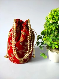 Valley Handicrafts  (9*6 Inch) Embroidery Velvet Fabric Designer Base Potli Bags with Beads Handle for Women / Best Gifts Favours Giveaways &  Favours /Shagun Pouch Return Gifts for Haldi  Mehendi Roka Wedding (5pcs ) - Mix Colour, 5