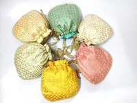 Valley Handicrafts  (9*9 Inch) Chikankari Fabric Designer  Matka Potli Bags with Heavy Beads Single Handle for Women / Best Gifts Favour (10pcs ) - Mix Colour, 10