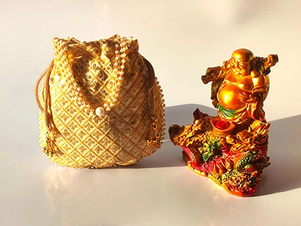 Valley Handicrafts  (9*9 Inch) Chikankari Sequance Embroidery Fabric Designer  Matka Potli Bags with Beads Handle for Women / Best Gifts Favour (5pcs ) - Mix Colour, 5