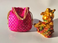 Valley Handicrafts  (9*9 Inch) Chikankari Sequance Embroidery Fabric Designer  Matka Potli Bags with Beads Handle for Women / Best Gifts Favour (5pcs ) - Mix Colour, 5