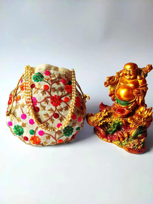Valley Handicrafts  (9*9 Inch) Multi Colour Flowers Embroidery Silk Fabric Designer  Matka Potli Bags with Beads Handle for Women / Best Gifts Favour (20pcs ) - Mix Colour, 20
