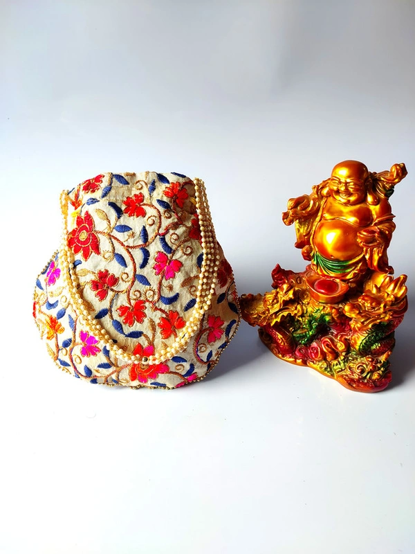 Valley Handicrafts  (9*9 Inch) Multi Colour Flowers Embroidery Silk Fabric Designer  Matka Potli Bags with Beads Handle for Women / Best Gifts Favour (20pcs ) - Mix Colour, 20