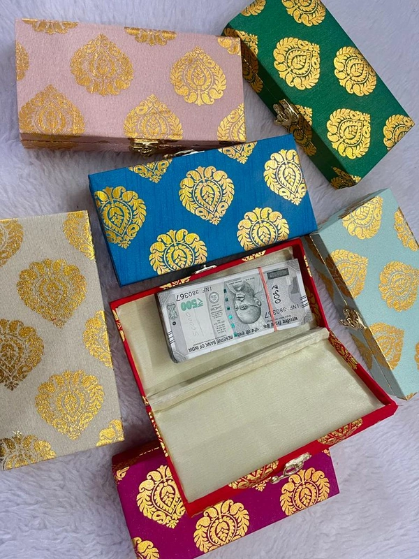 Valley Handicrafts Golden Foil Paan Printed Jaipuri Cash Boxes Shagun Box , Gift Box, Gaddi Box,Jewellery Box,Money Box envelop Wedding Gift Assorted Colours /  Best Gifts Favours Giveaways &  Favours /Shagun  Return Gifts for Haldi  Mehendi Roka Wedding (5pcs ) - Mix Colour, 5
