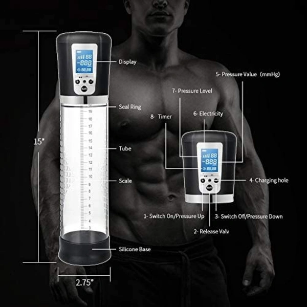 Penis Vacuum Pump with 4 Suction Intensities, Adorime Rechargeable Automatic High-Vacuum Penis Enlargement Extend