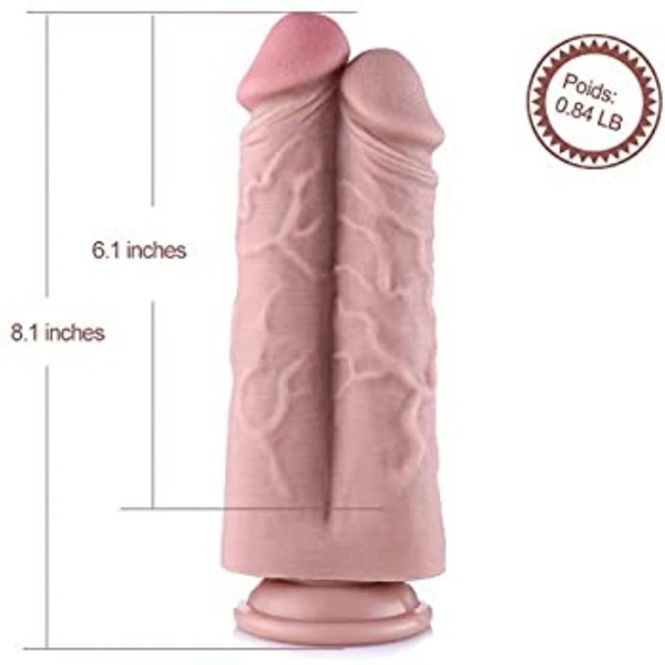 Hismith 8.1" Two Cocks One Hole Silicone Dildo forPremium Sex Machine with KlicLok