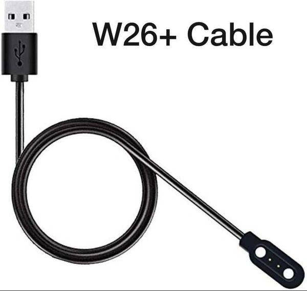 2 Pin Magnetic Smart Watch Charging Cable (W26/W26+) - Black, Free Size