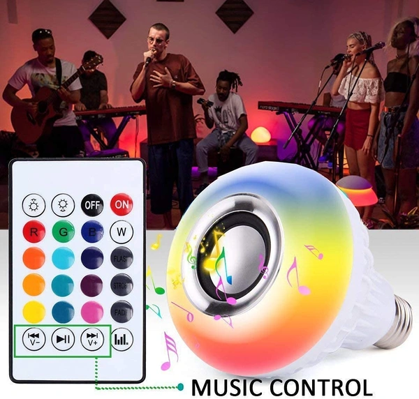 Musical Speaker Bulb With Remote (7 Light Shades With Changing Mode) - White, Free Size