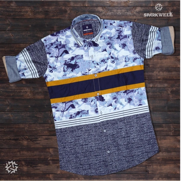100% Cotton Shirts - Denim Blue, L