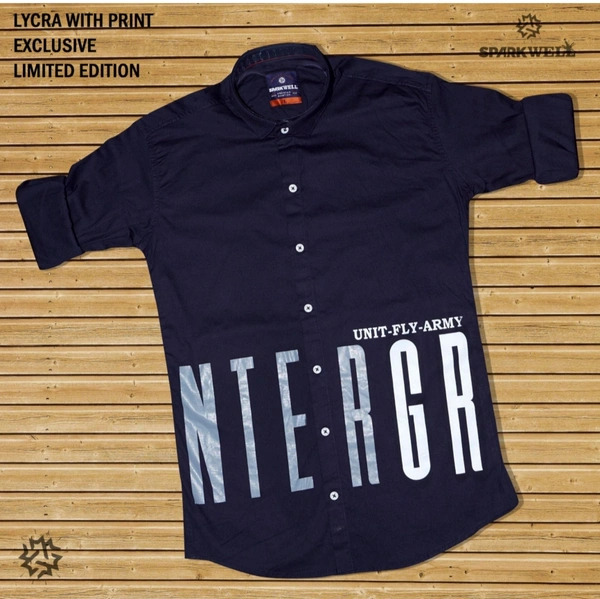 Cotton Lycra Designer Shirt - Neavy Blue, M