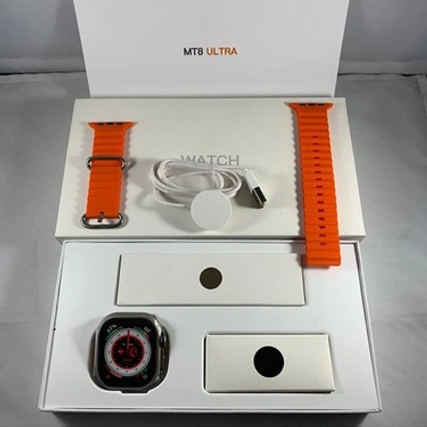 MT8 ULTRA, Series 8 With Logo (Orange Strap) - Free Size, Silver
